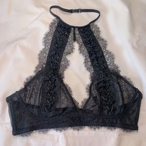 Very Sexy Black Corset style Grommet Lace High neck Unlined Bralette